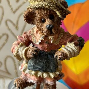 Boyd’s Bears Figurine Plant Spike / Flower Pick, Girl Bear in Dress & Hat